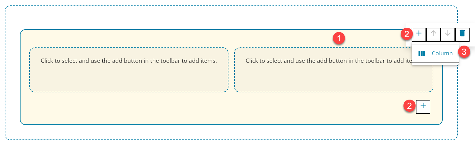 1 select middle section, 2 select either plus button, 3 select column